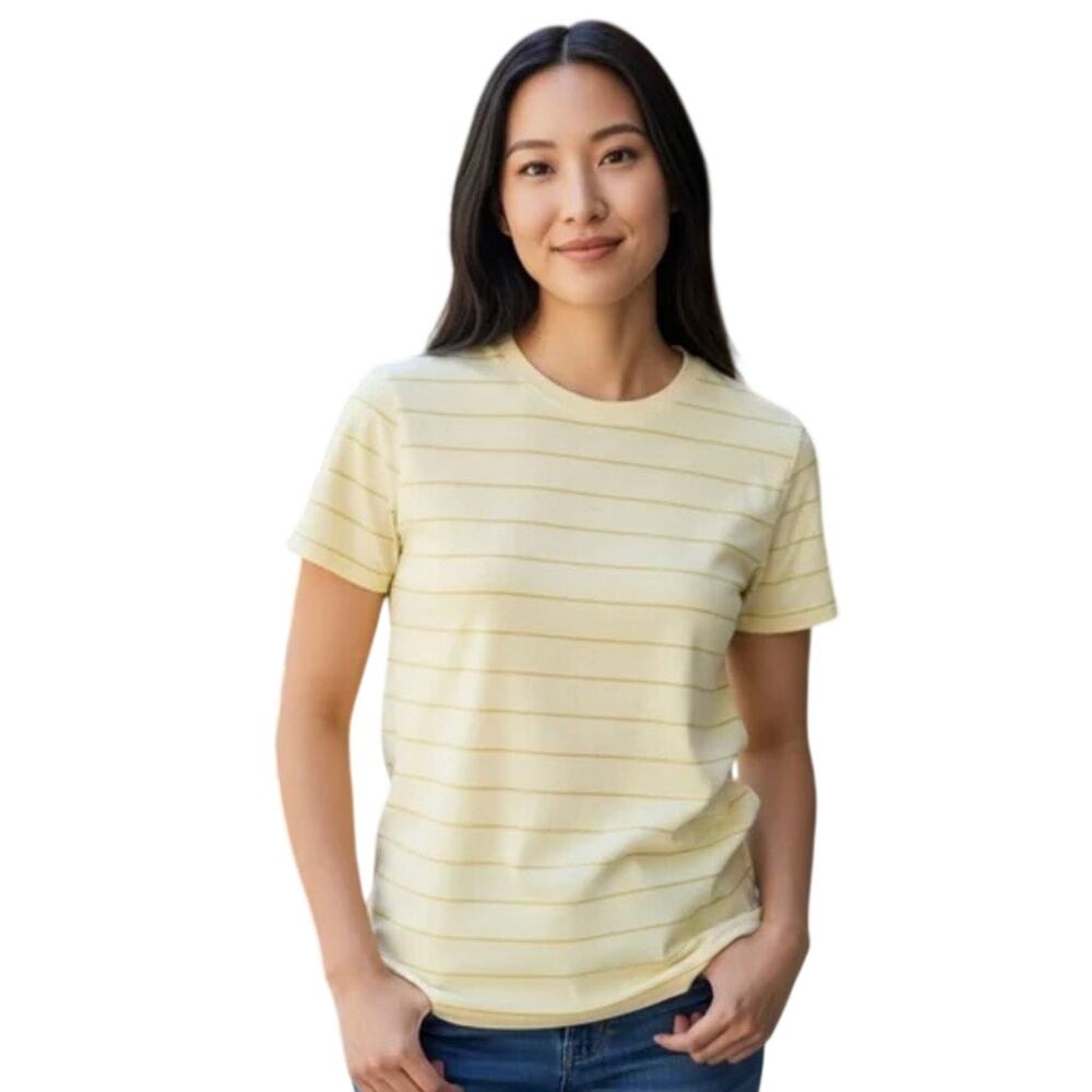 NWT Everlane Organic Cotton T-Shirt Womens Sz SMALL Yelllow Stripe Crew Neck